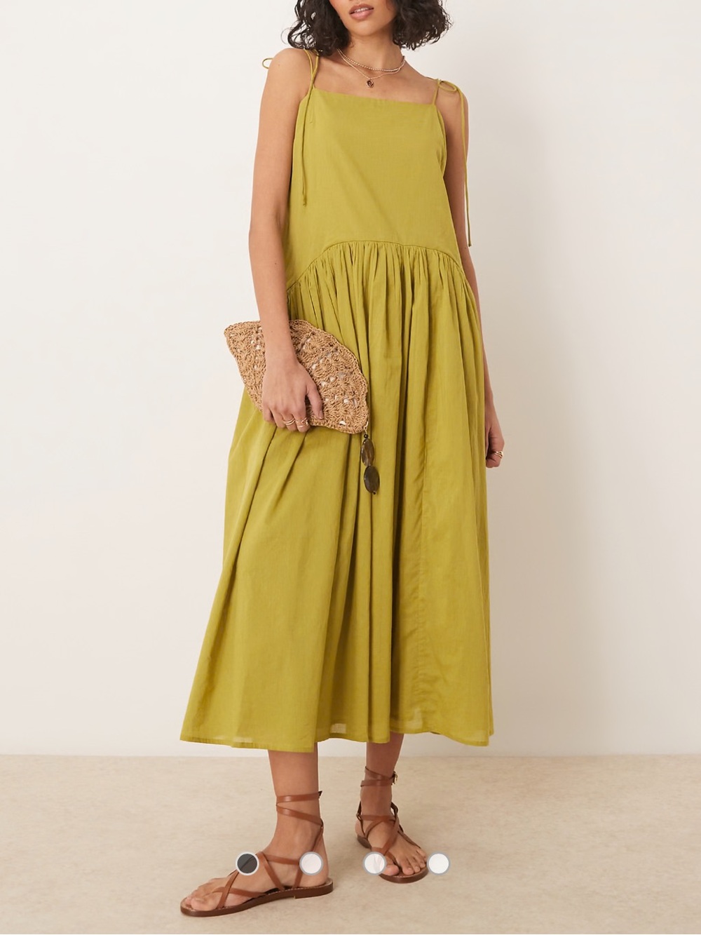 ASOS DESIGN NWT Olive Green Tie Strap Midi Dress Size 10 US 14 UK